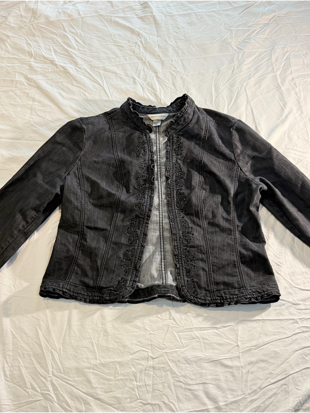 Christopher & Banks Black Denim Embellished Jacket L